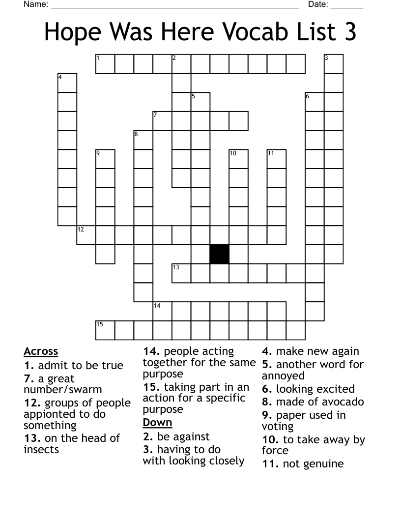 Hope Was Here Vocab List 3 Crossword WordMint