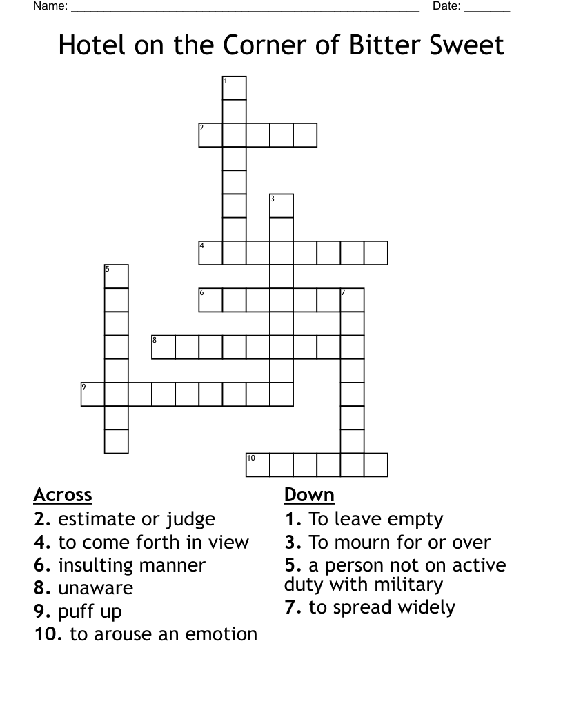 Hotel On The Corner Of Bitter Sweet Crossword WordMint Hotel On The Corner Of Bitter Sweet Crossword WordMint