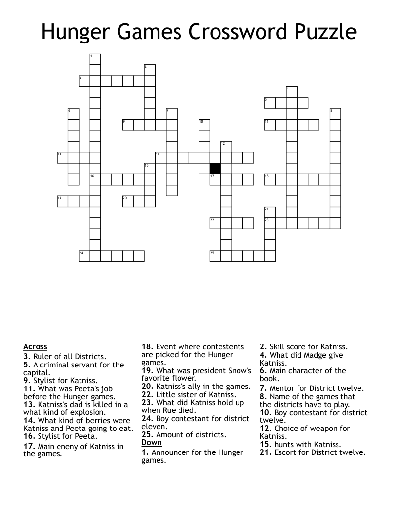 Hunger Games Crossword Puzzle WordMint