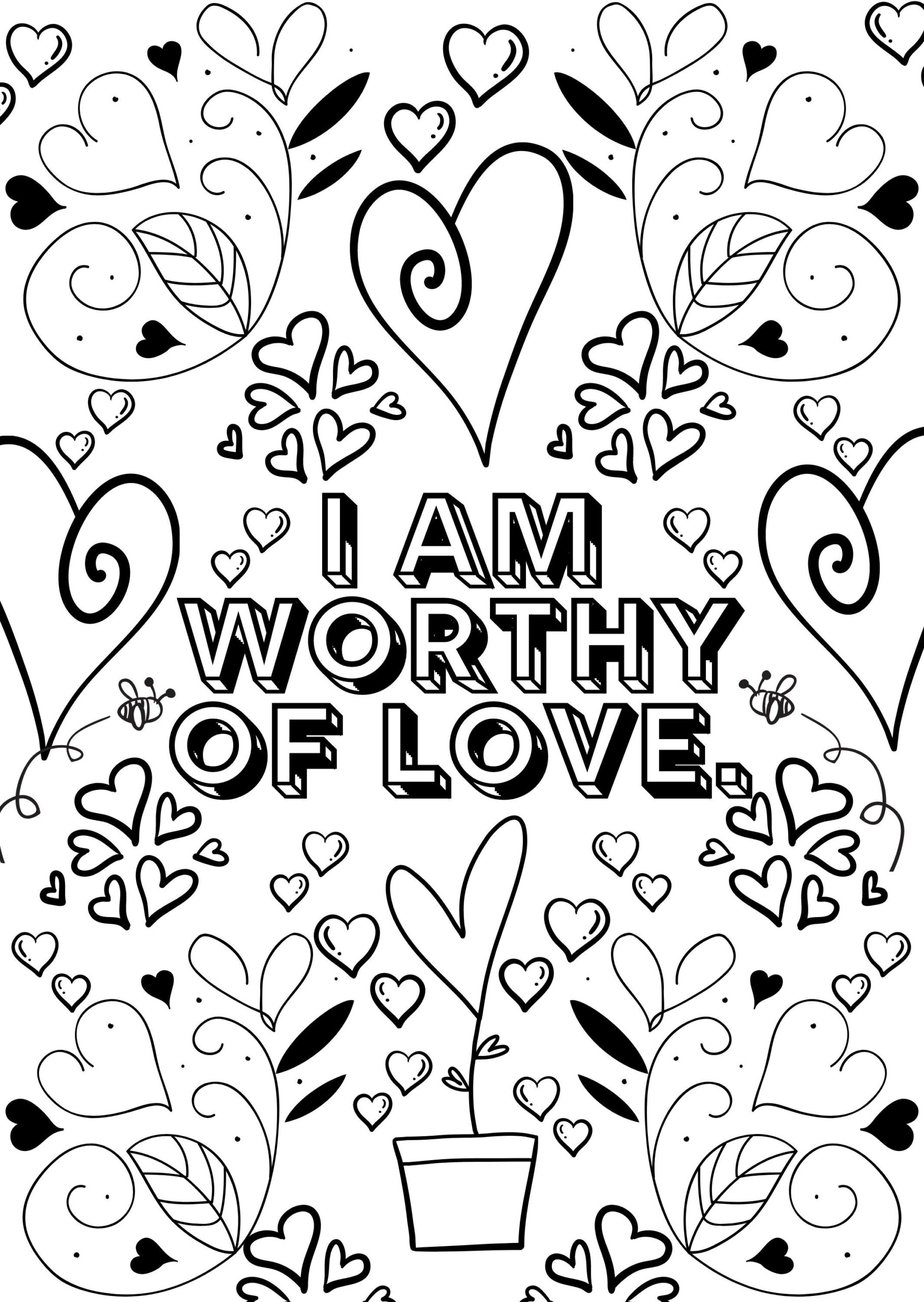 I Am Worthy Of Love Coloring Page Positive Affirmation digital Download Etsy