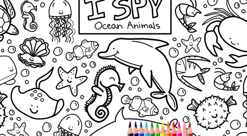I Spy Ocean Animals Coloring Page Printable Download Colouring Page Kids Search Activity Printout Cute Cartoons Sea Creature Doodles Etsy