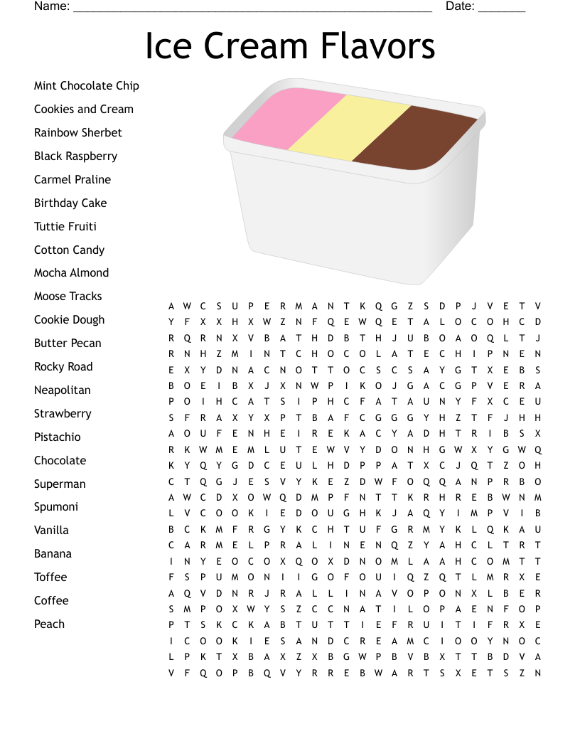 Ice Cream Crossword Puzzle WordMint