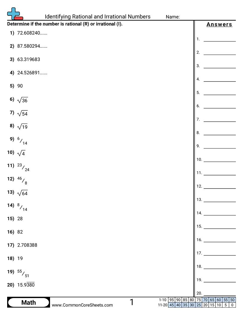 rational and irrational numbers worksheet rational and irrational numbers worksheet