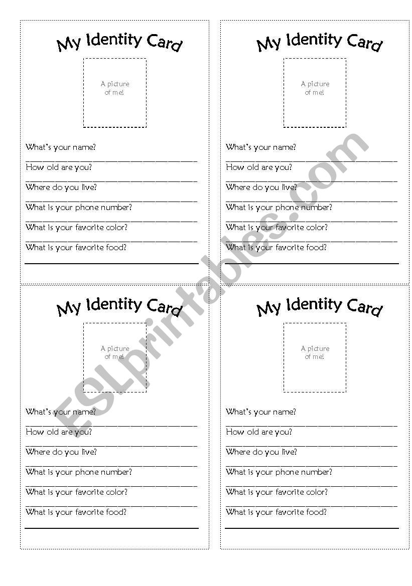 Identity Card ESL Worksheet By Mlbohn