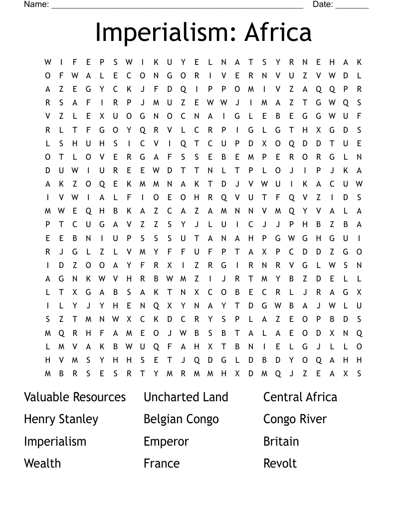 Imperialism Africa Word Search WordMint