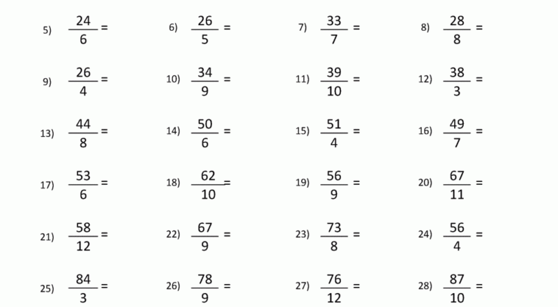 Improper Fraction Worksheets
