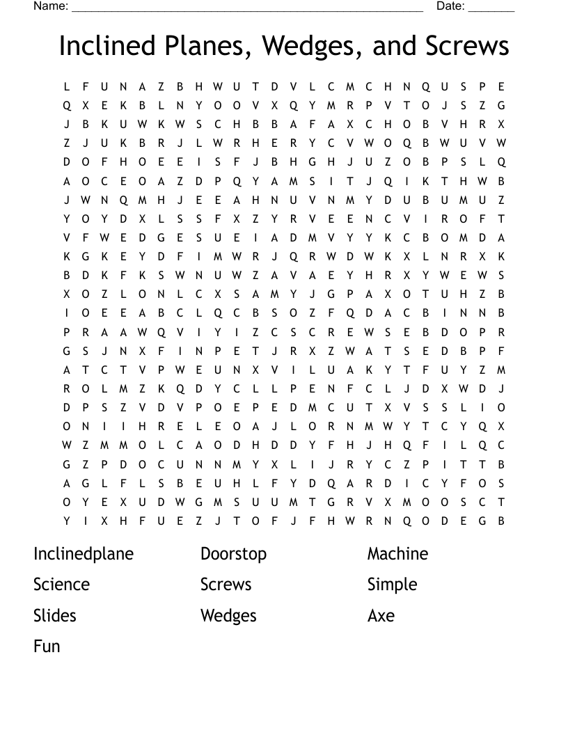 Inclined Planes Wedges And Screws Word Search WordMint