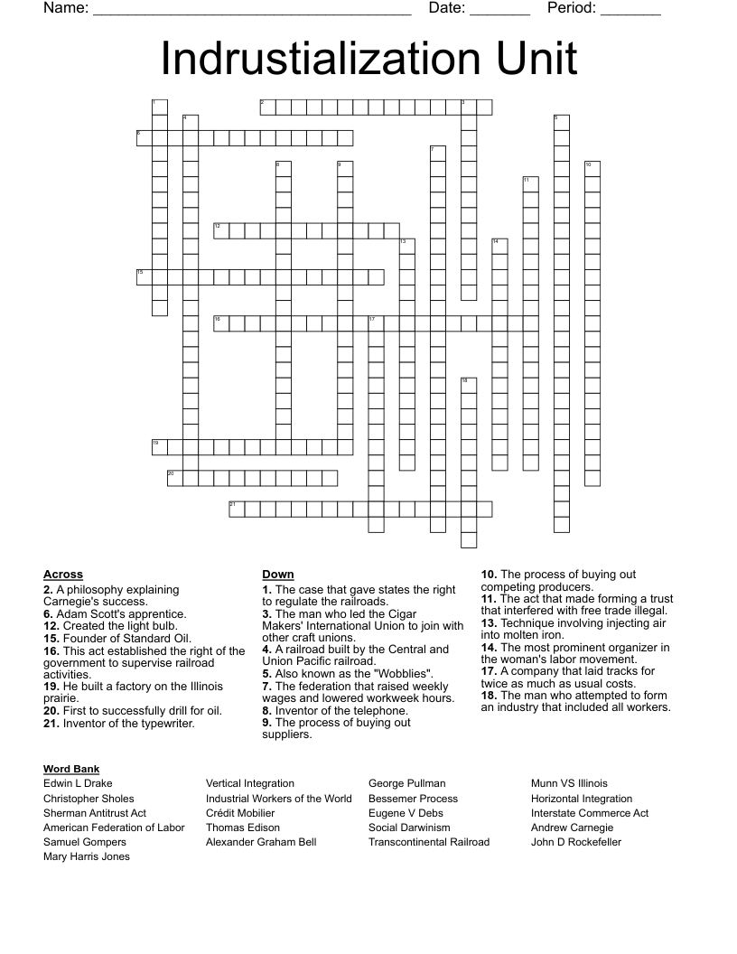 Indrustialization Unit Crossword WordMint Indrustialization Unit Crossword WordMint