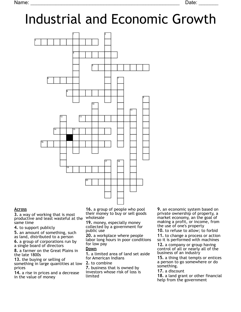 Industrial And Economic Growth Crossword WordMint