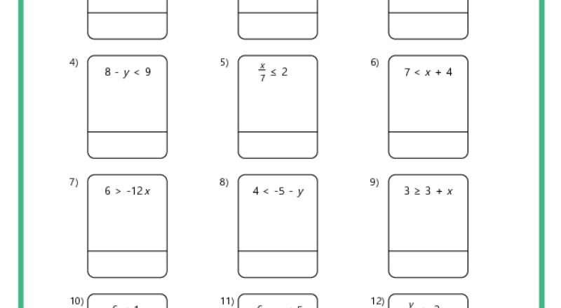 Inequalities Worksheets