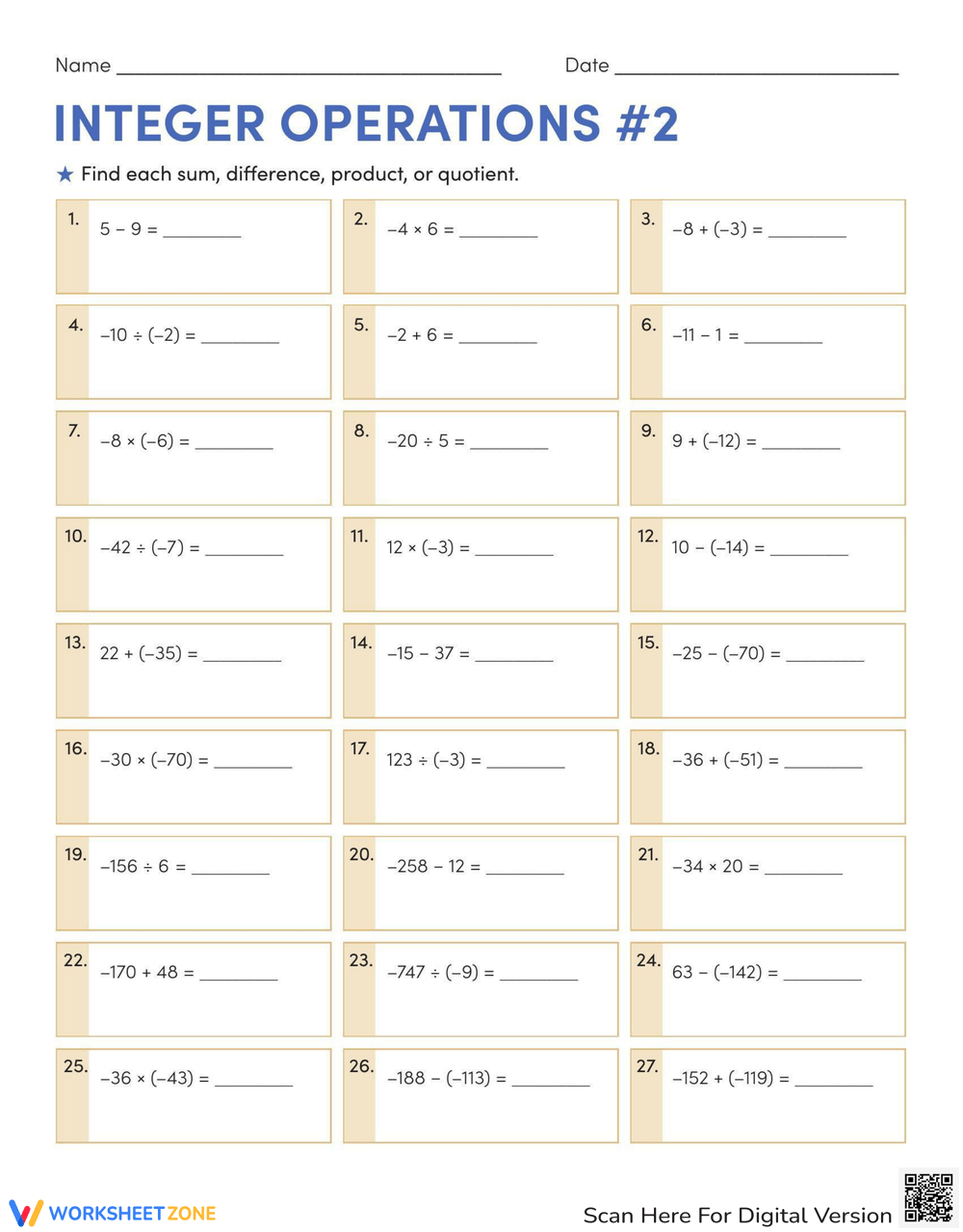 Integers Worksheets Printable Integers Worksheets Printable