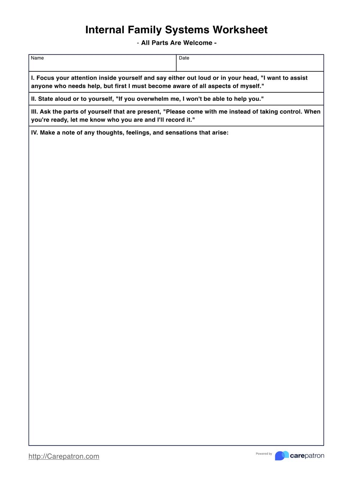 Internal Family Systems Worksheets