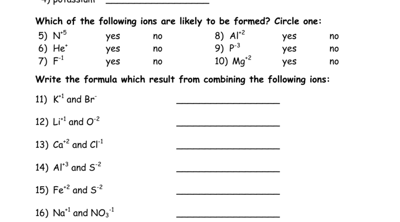 Ionic Bonding Practice Worksheet