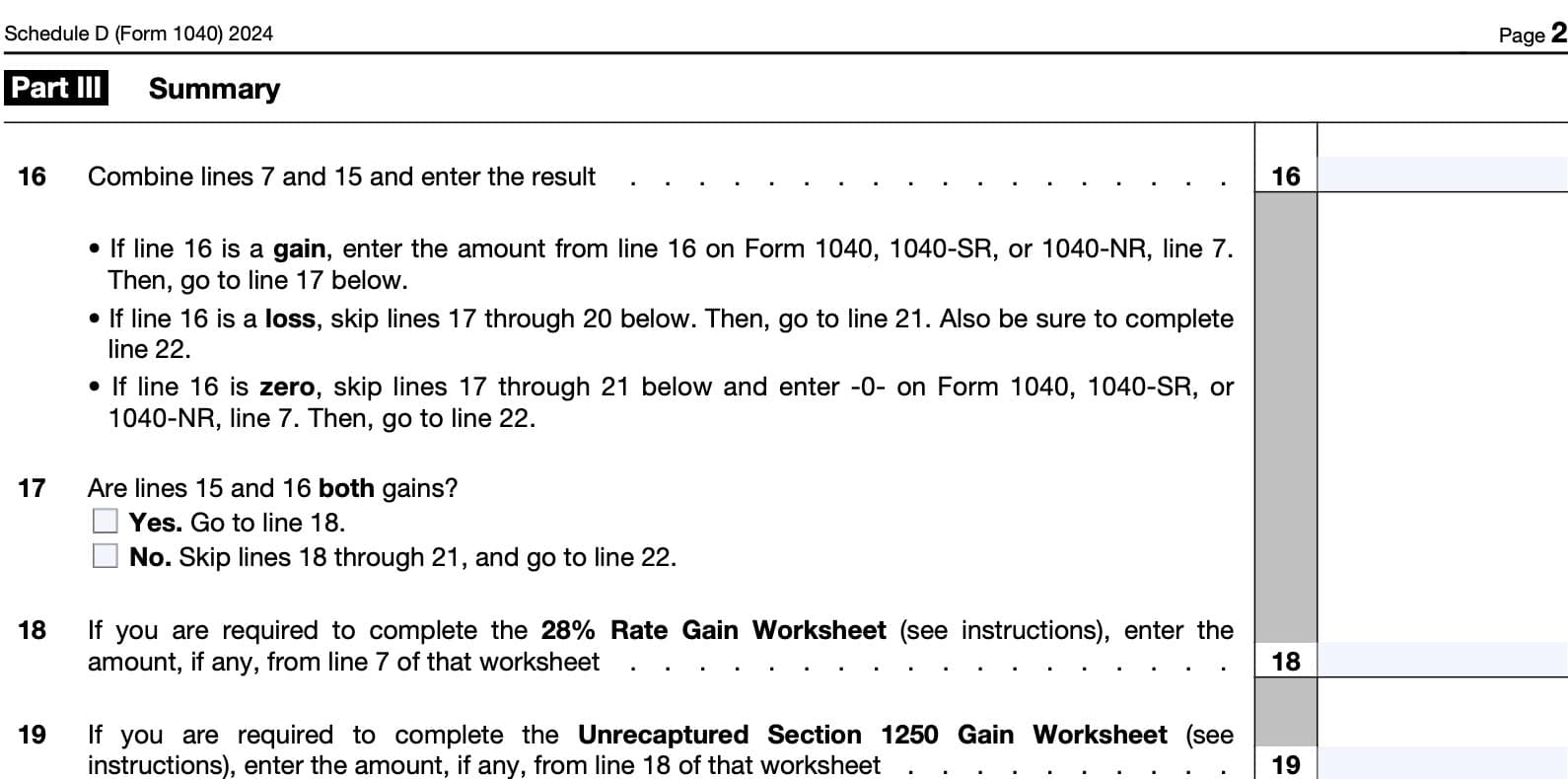 IRS Schedule D Instructions Capital Gains And Losses