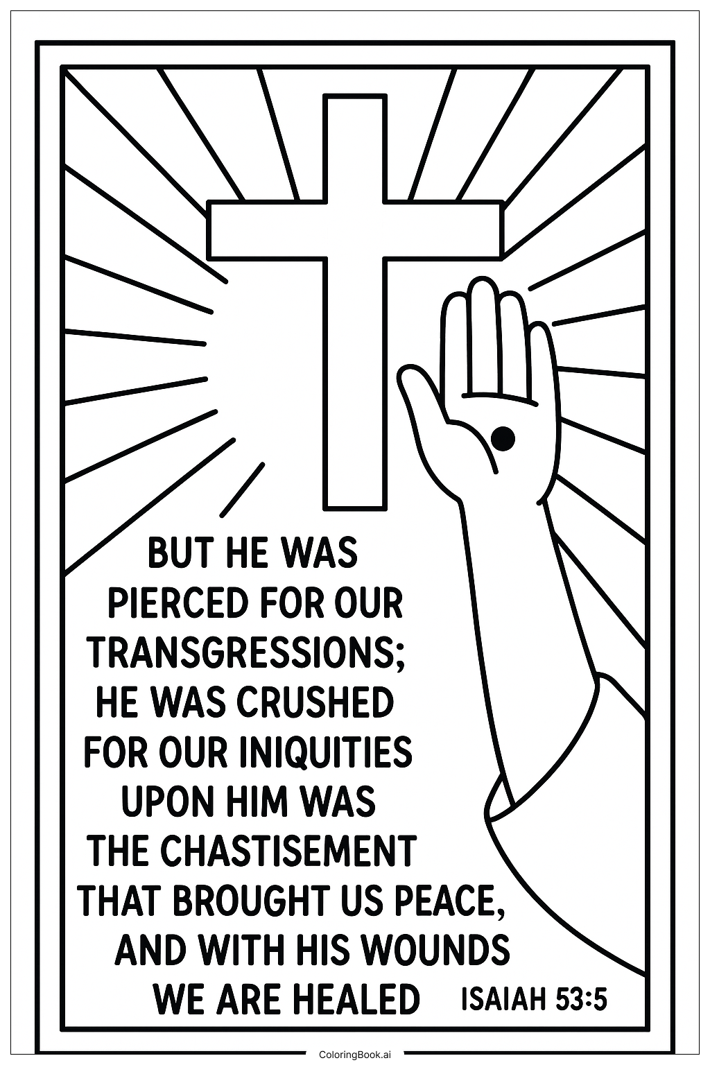 Isaiah 53 5 Verse In A Frame Of Light Rays Coloring Page Free PDF PNG Printable 