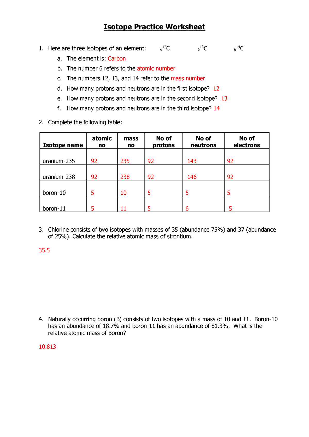 isotope practice worksheet