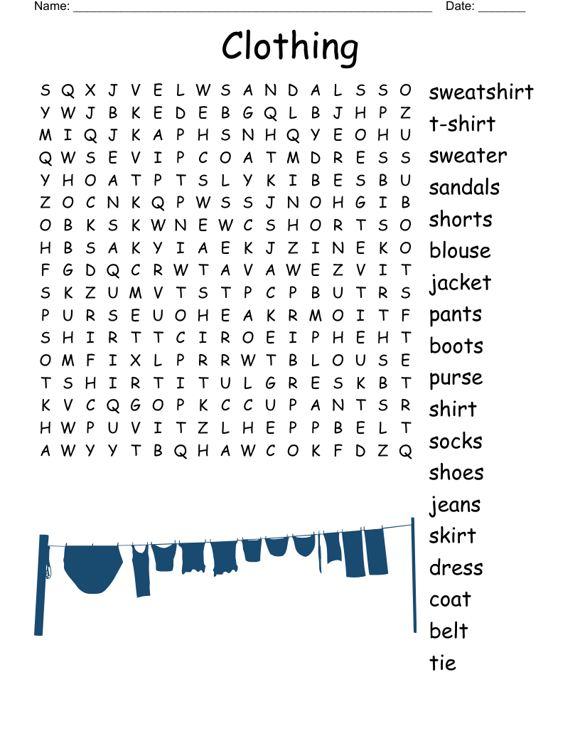 Items Of Clothing Crossword WordMint