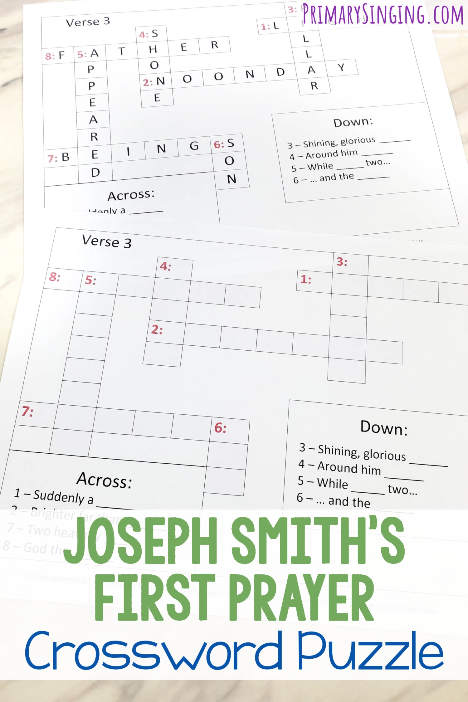Joseph Smith s First Prayer Crossword Puzzle Primary Singing