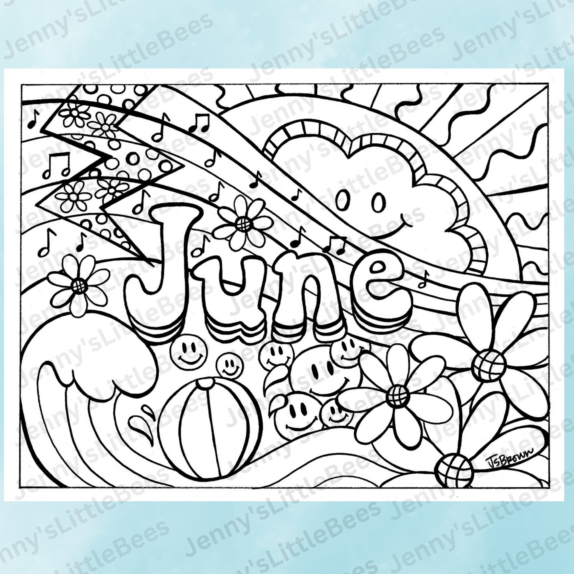 June Printable Coloring Page Hand drawn June Coloring Page Month Color Sheet Original June Coloring Page Digital Download Etsy Israel