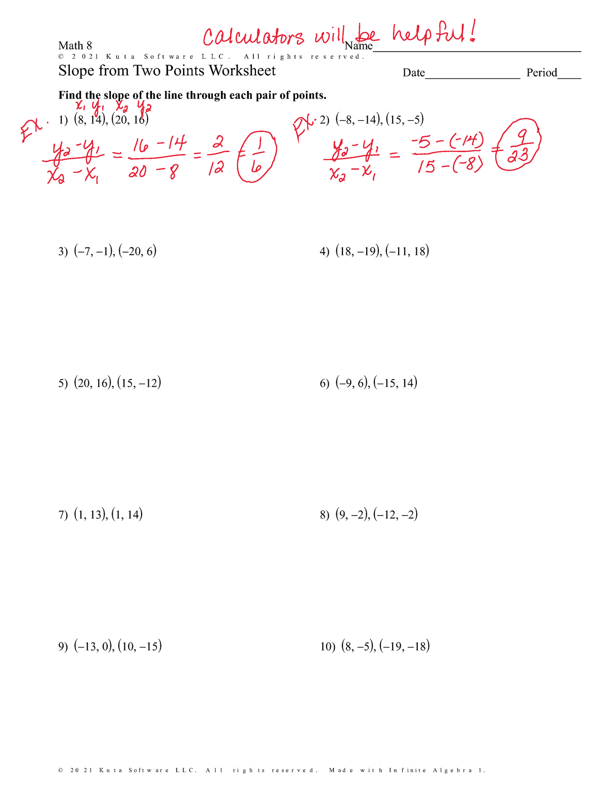 finding slope from two points worksheet finding slope from two points worksheet