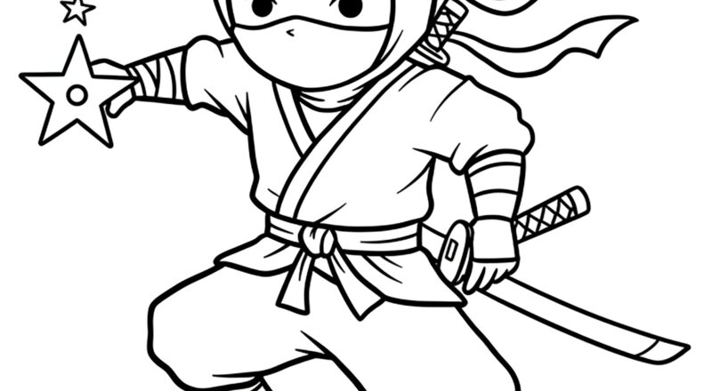 Kawaii Style Ninja With A Star Ninja Coloring Pages