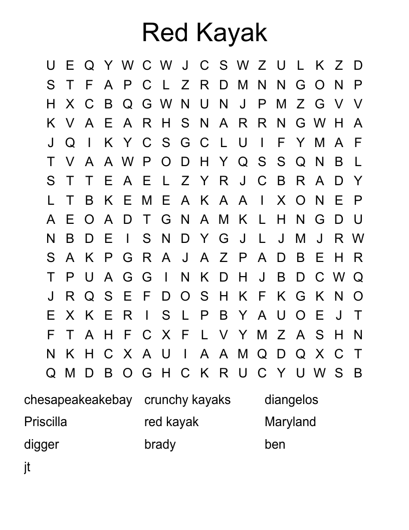 Kayak Word Search WordMint