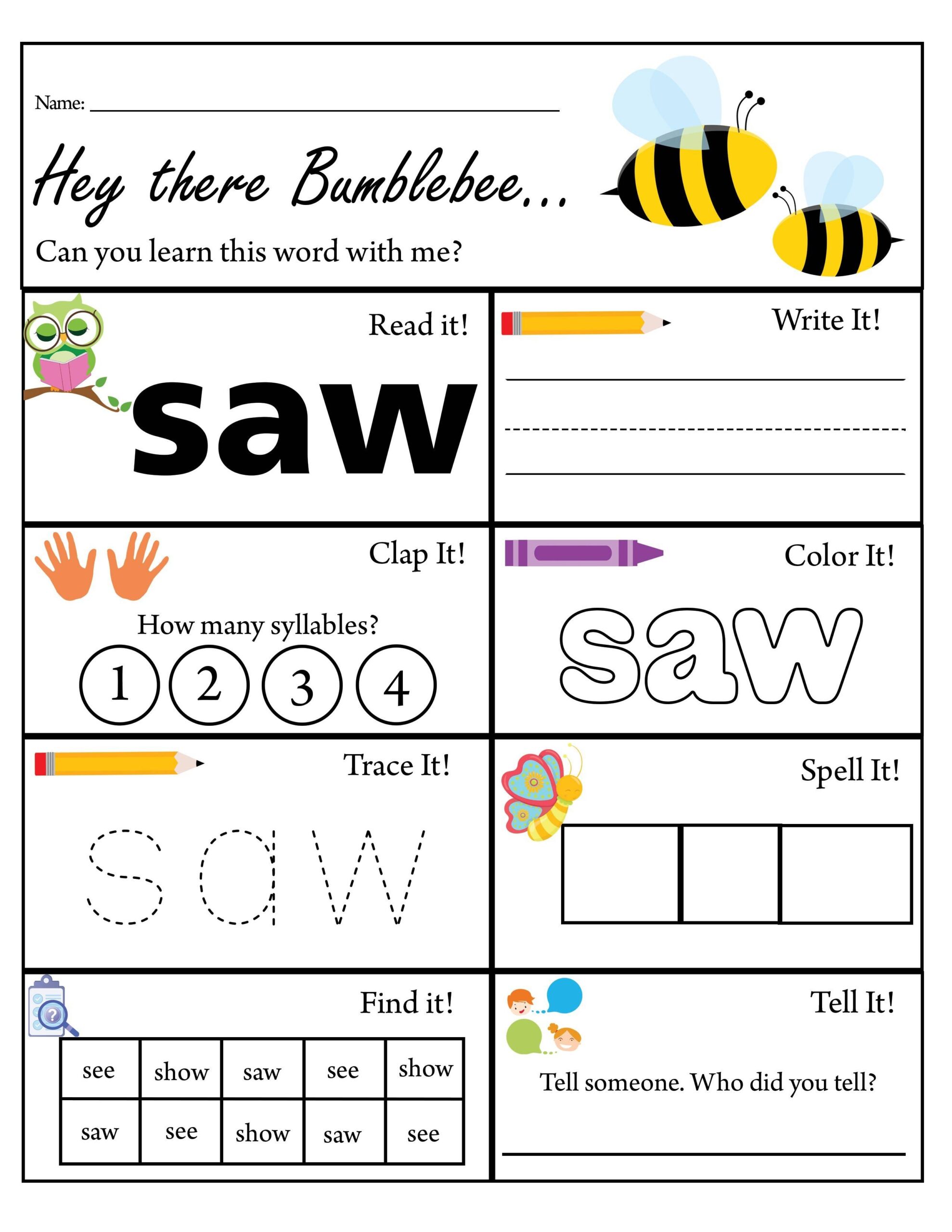 Kindergarten Sight Word Saw Worksheet Dolch Sight Words TPT Kindergarten Sight Word Saw Worksheet Dolch Sight Words TPT