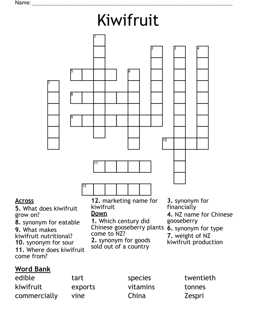 Kiwifruit Crossword WordMint Kiwifruit Crossword WordMint