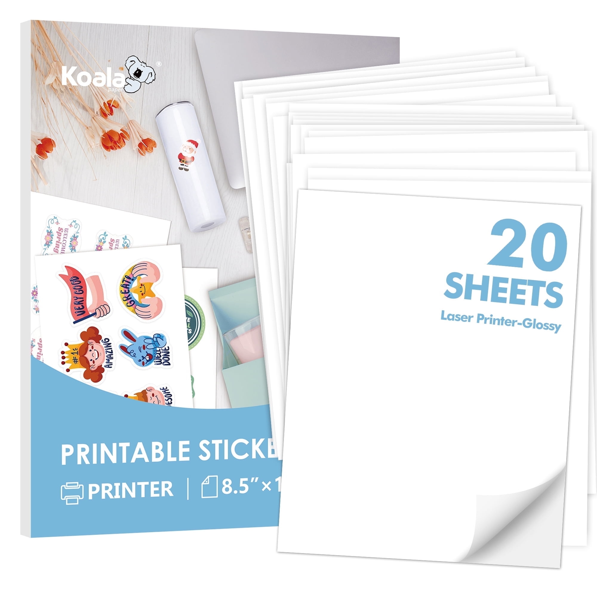 KOALA PAPER Printable Vinyl Sticker Paper For Laser Printers Waterproof White 60 Sheets Walmart
