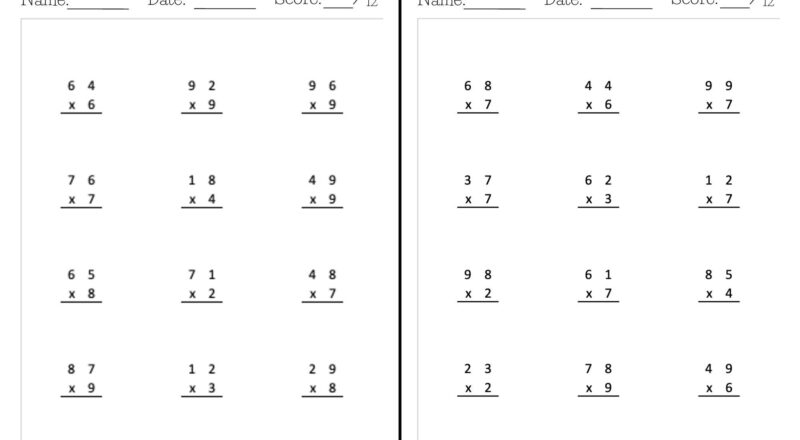 Kumon like Math Worksheets Exercise Pages In PDF 2 digit By 1 digit Multiplication Etsy Denmark