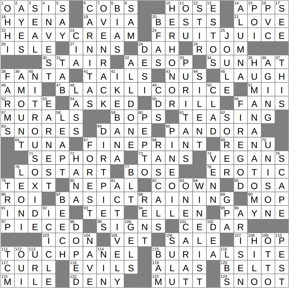 l a times crossword
