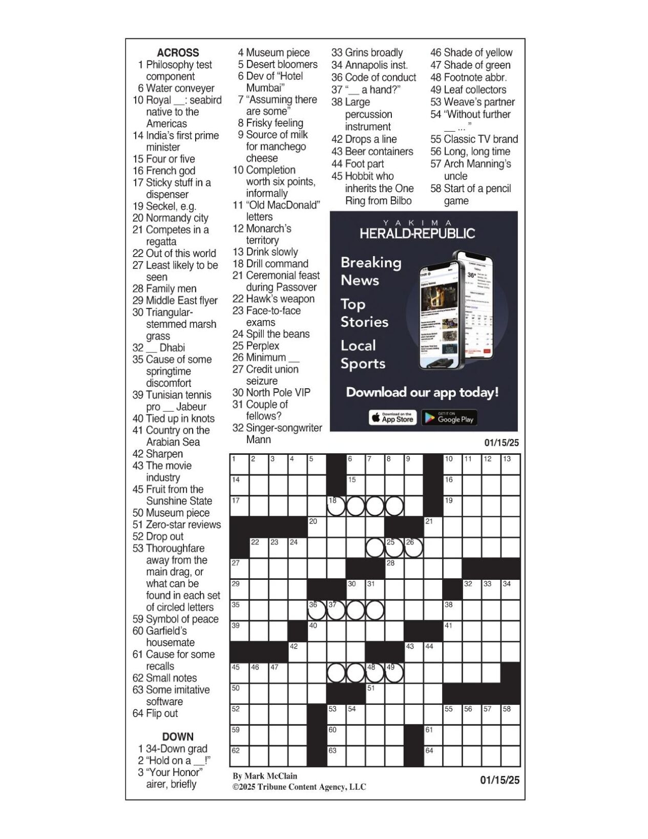 LA Times Crossword Jan 15 2025 Crosswords Yakimaherald