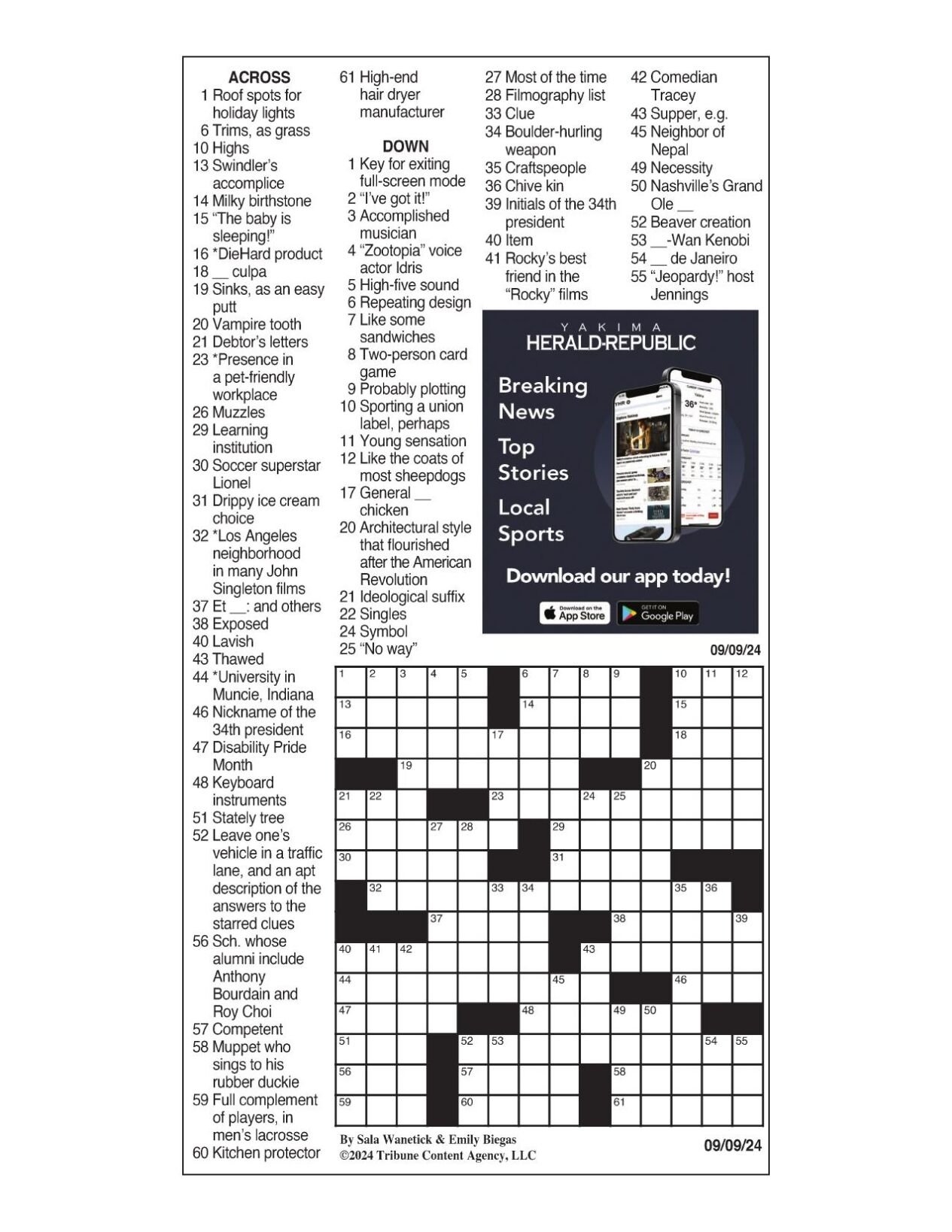 LA Times Crossword Sept 9 2024 Crosswords Yakimaherald