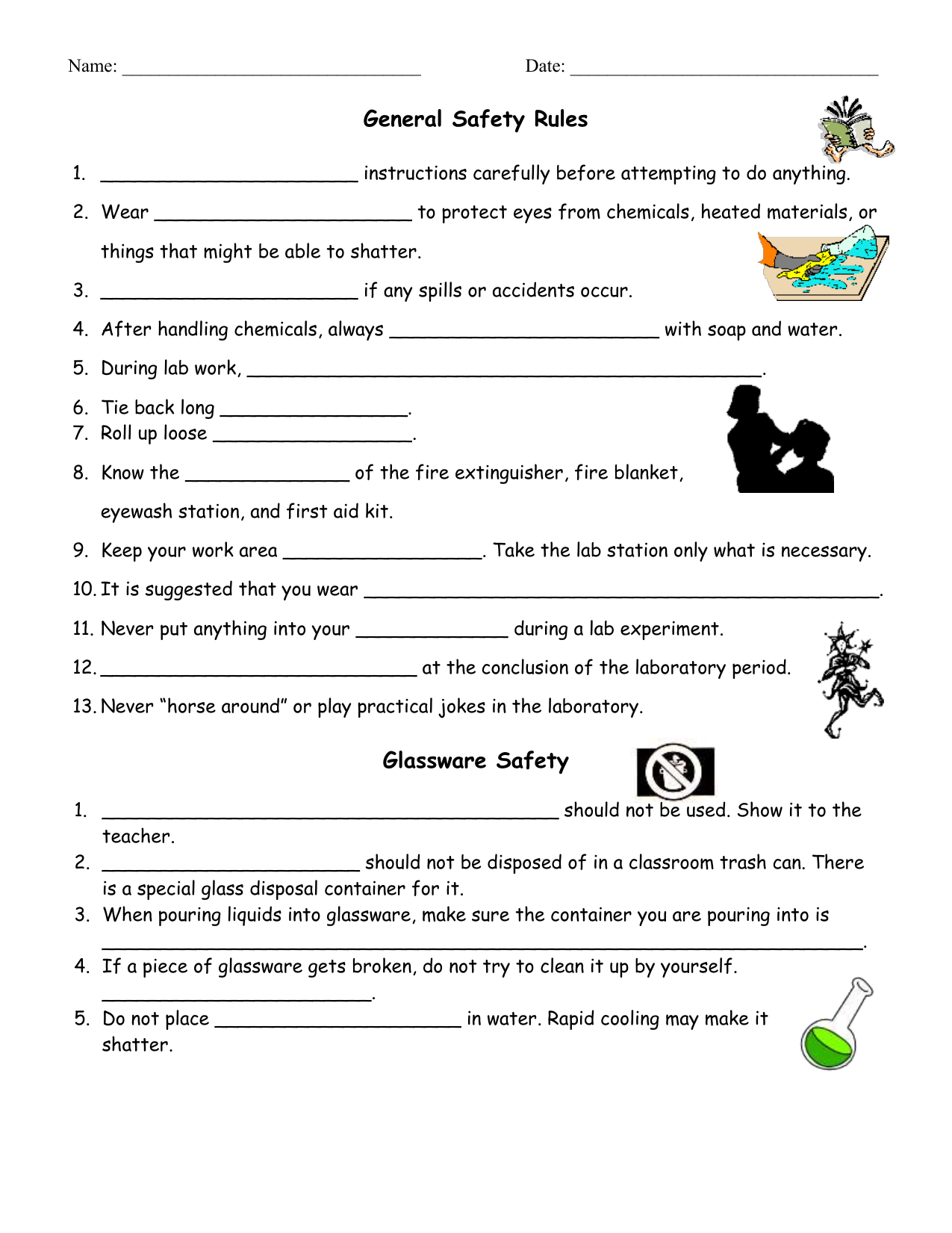 Lab Safety Rules Worksheet Chemistry Science