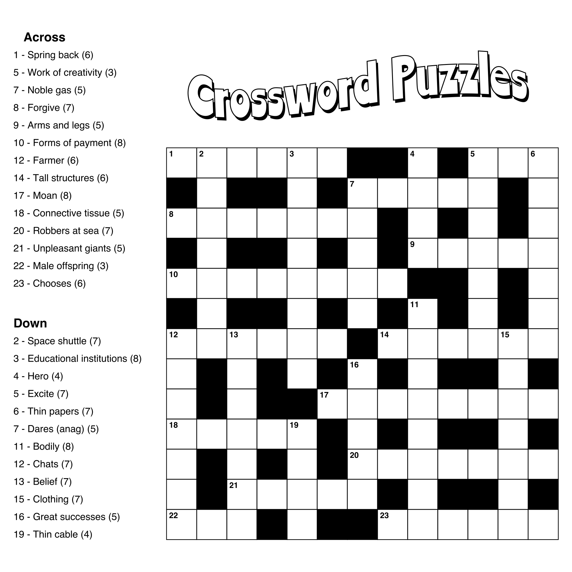 easy printable crossword puzzles