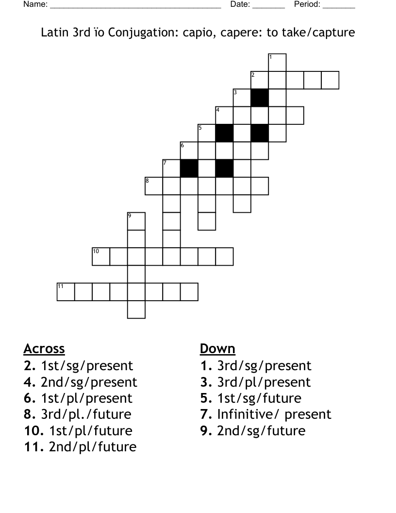Latin 3rd o Conjugation Capio Capere To Take capture Crossword WordMint Latin 3rd o Conjugation Capio Capere To Take capture Crossword WordMint