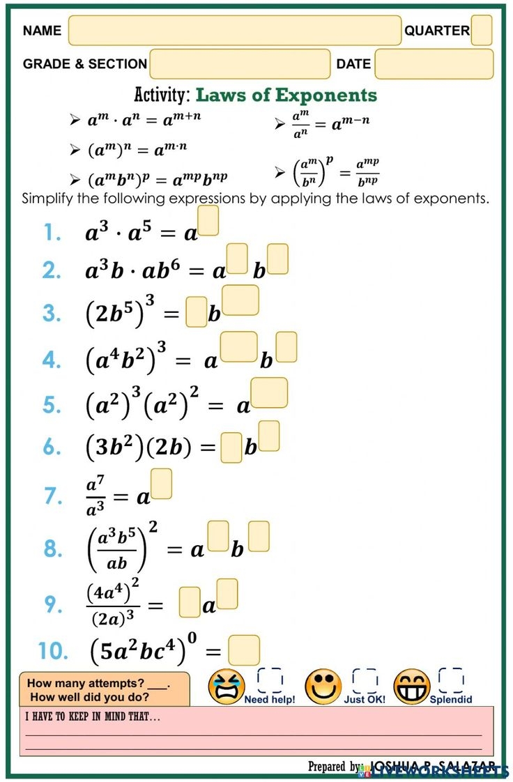 Laws Of Exponents Exercise For 7