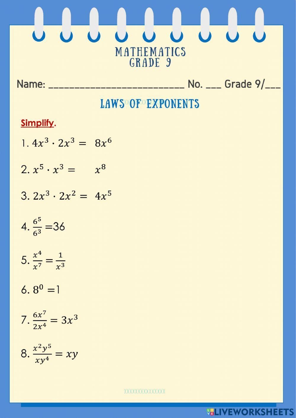laws of exponents worksheet