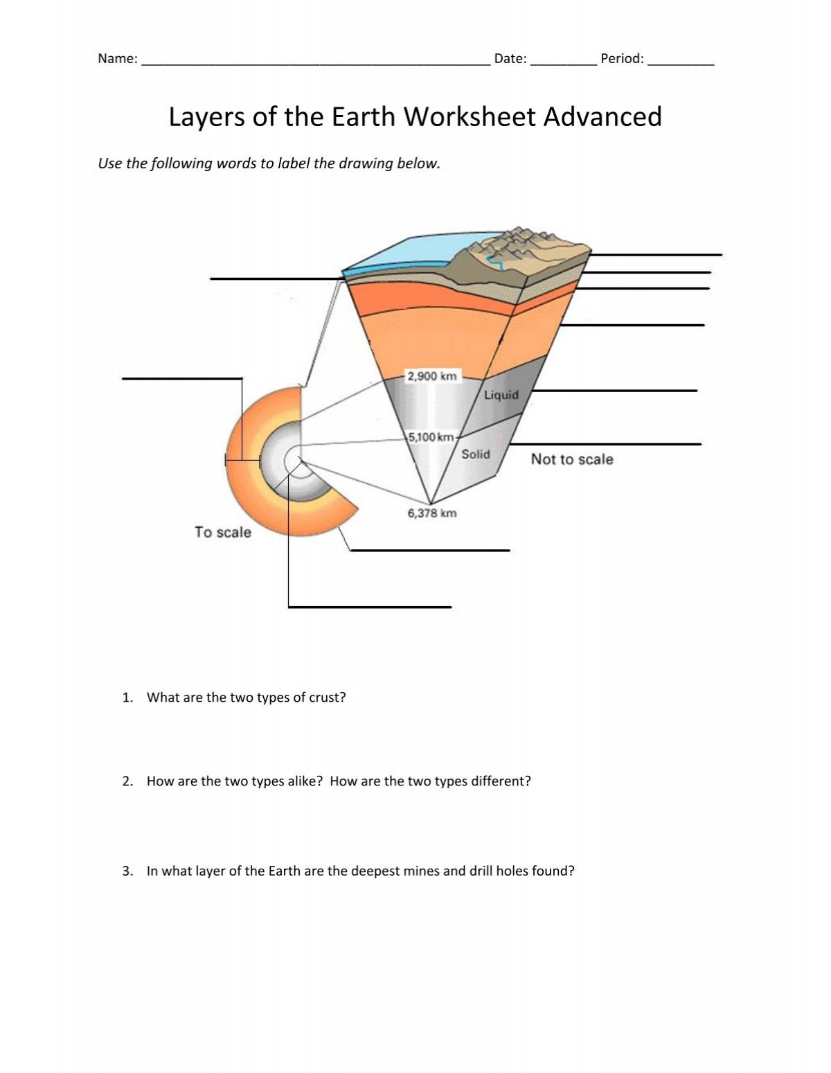 layers of the earth worksheet