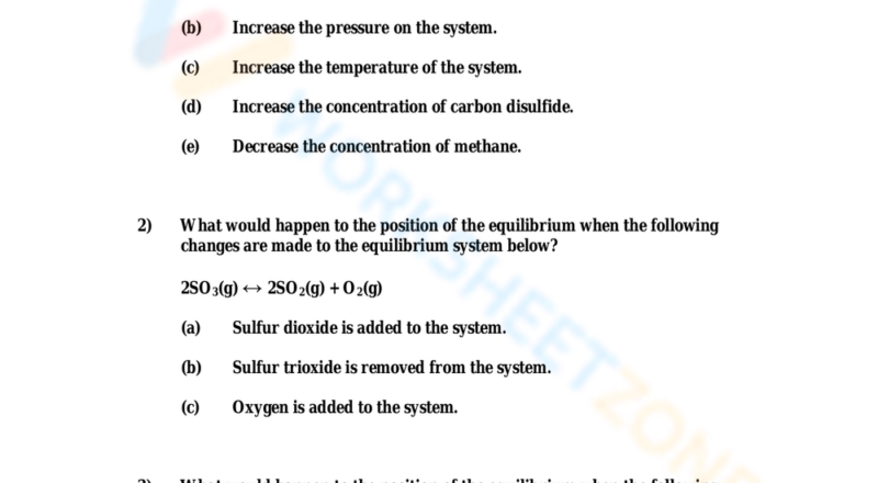 Le Chatelier s Principle Worksheets Printable