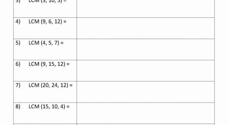 Least Common Multiple Worksheets Page