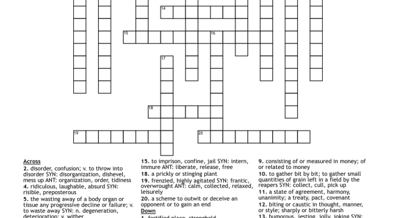 Level G Unit 4 Crossword WordMint