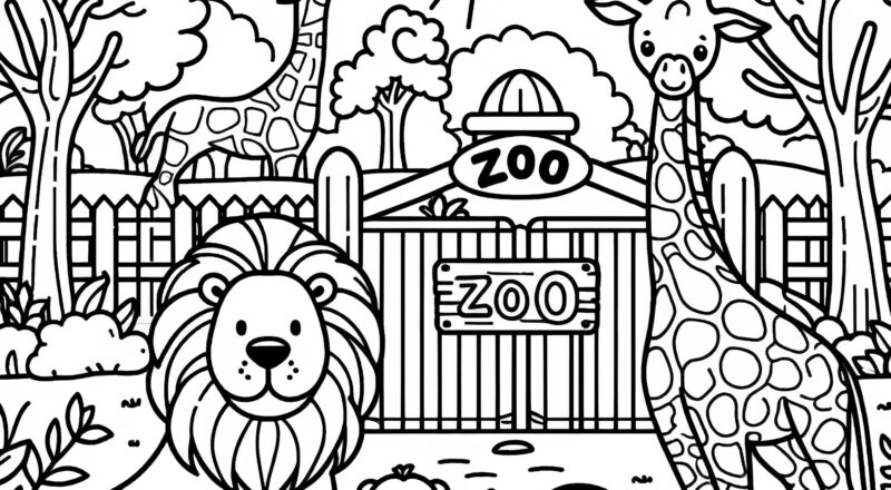 Lion Giraffes And Penguin At The Zoo Cute Coloring Picture For Download Free