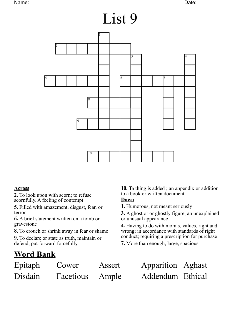List 9 Crossword WordMint List 9 Crossword WordMint