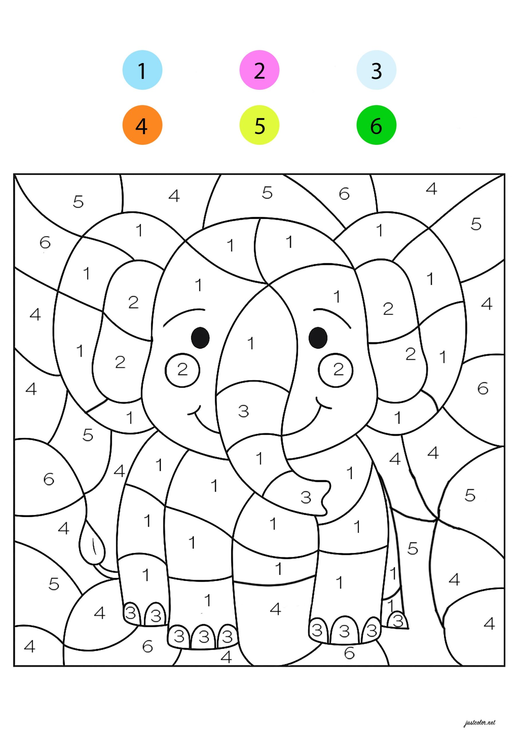 Little Elephant Coloring By Numbers Coloring Pages For Kids