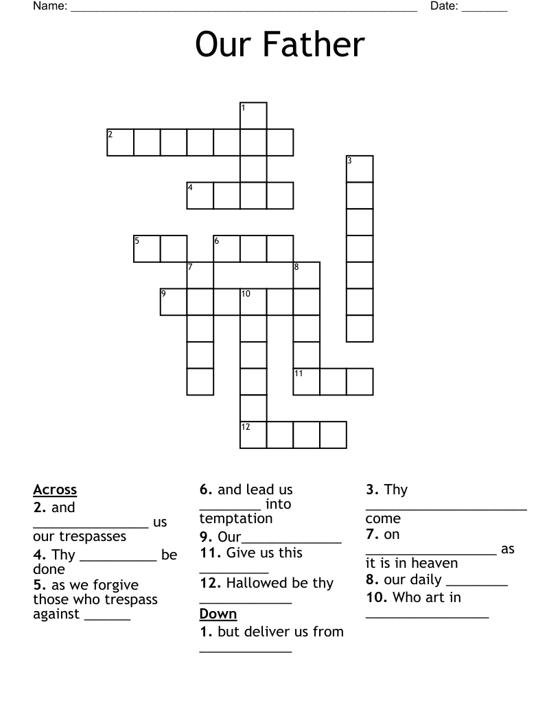 Lord s Prayer Crossword WordMint
