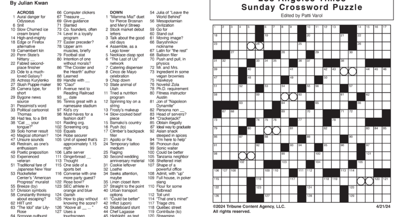Los Angeles Times Sunday Crossword Puzzle Tribune Content Agency