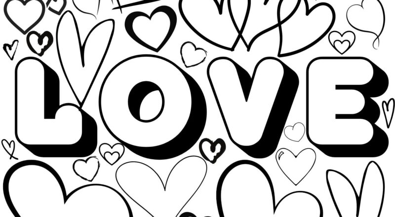 Love Coloring Page Digital Download Printable Heart Adult Fun Relaxing Art Etsy