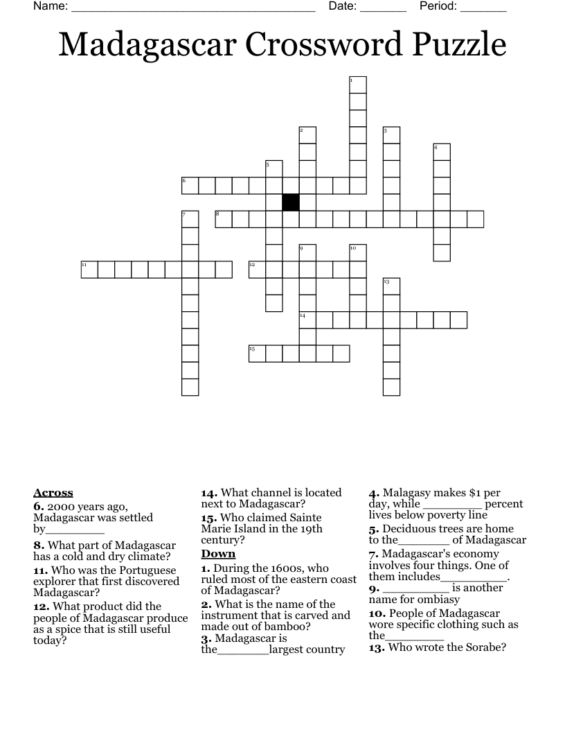 Madagascar Crossword Puzzle WordMint Madagascar Crossword Puzzle WordMint