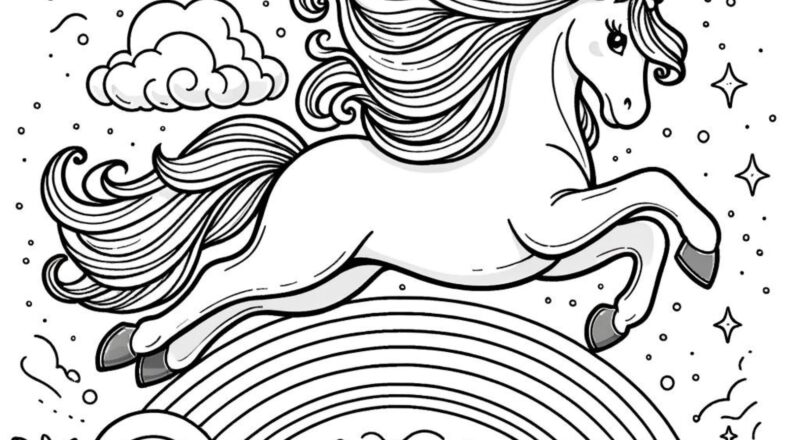 Magical Unicorn Coloring Pages Printable Leaping Unicorns With Stars Clouds And Rainbow Kids Whimsical Coloring Book Art Etsy Israel